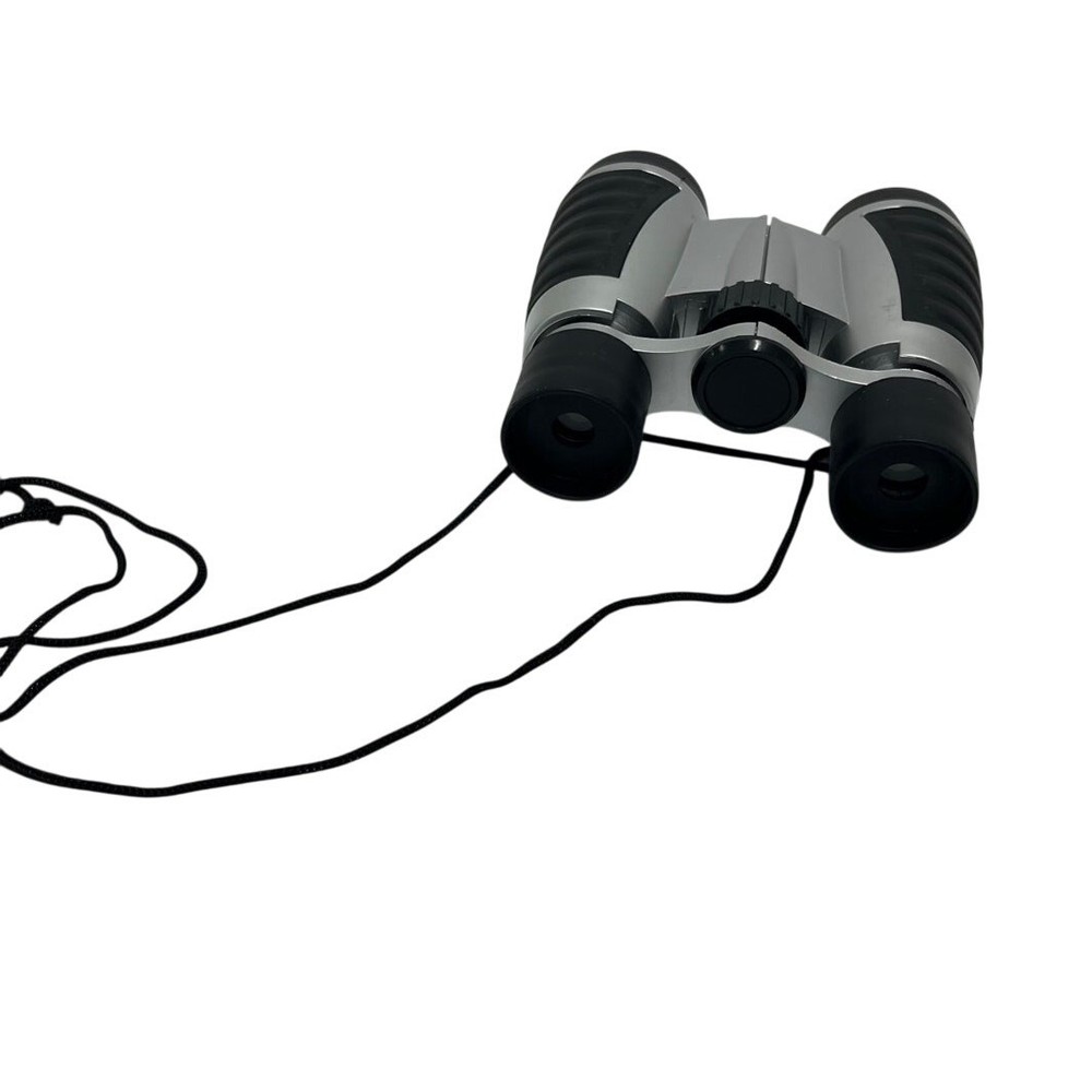 Compact Binoculars Silver Black With Neck Strap