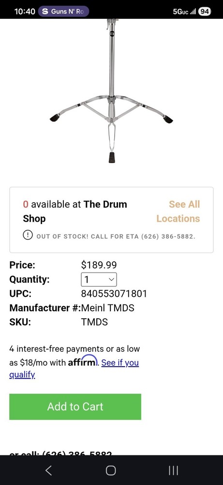 Meinl Percussion. Chrome Tripod Conga Stand