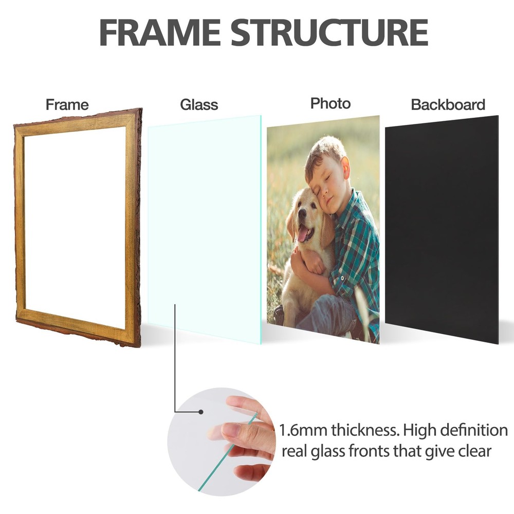 , 11x14 Picture Frame Rustic Brown, Solid Wood Picture Frame with Bark Edges ...