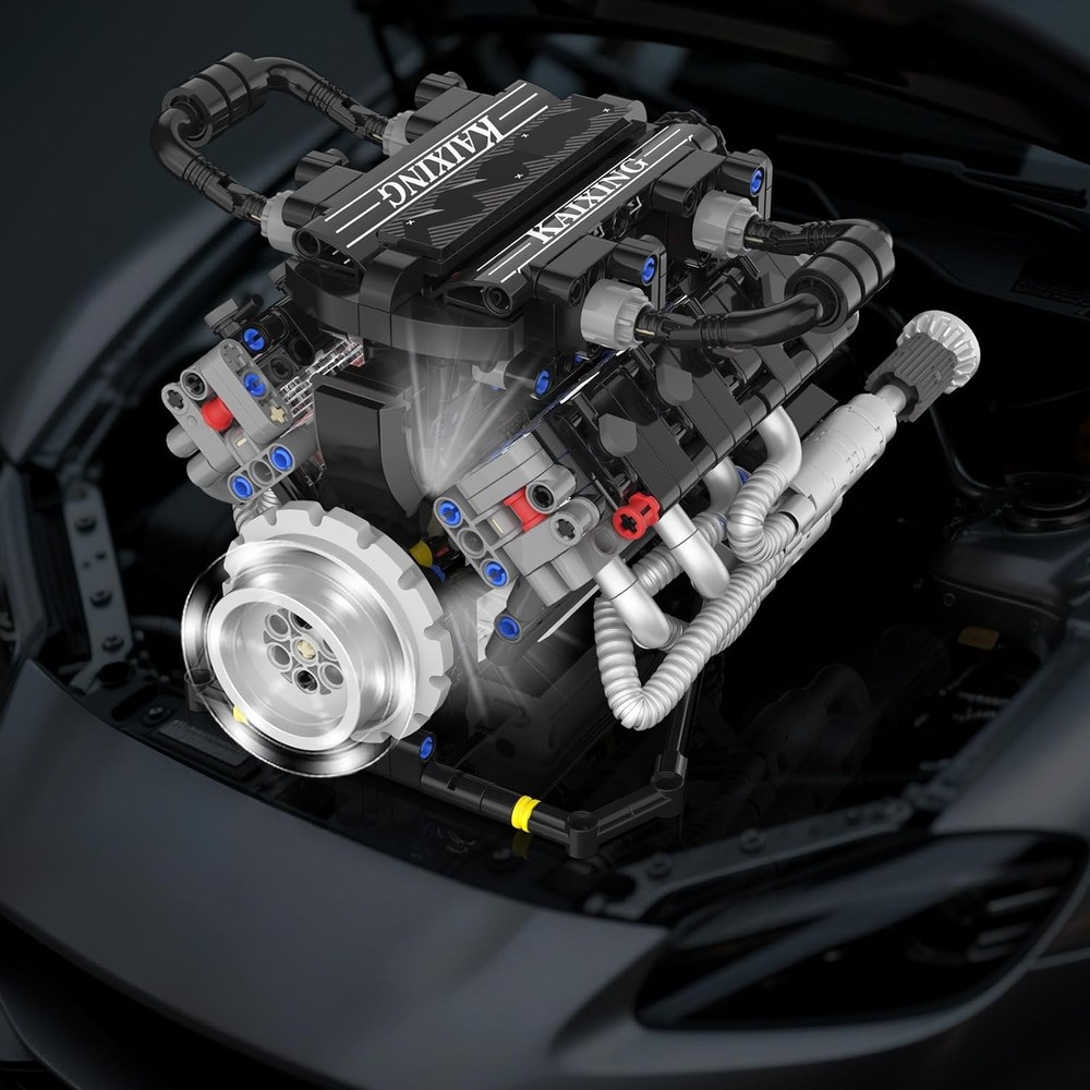 V8 Mini Engine Model Kit That Runs Building Sets with Motor. APP Control Technic