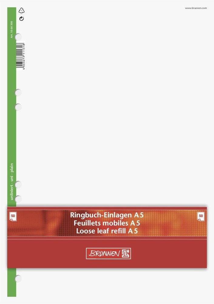 Baier Schneider &Insert Notepad for Use in Ringbinders A5 70 g / M2, Multi, Whit