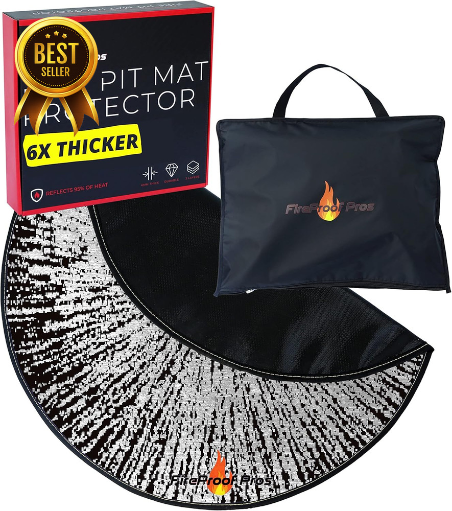 40” Inferno Black Fire Pit Mat Heat & Ember Resistant Decorative Fireproof Deck