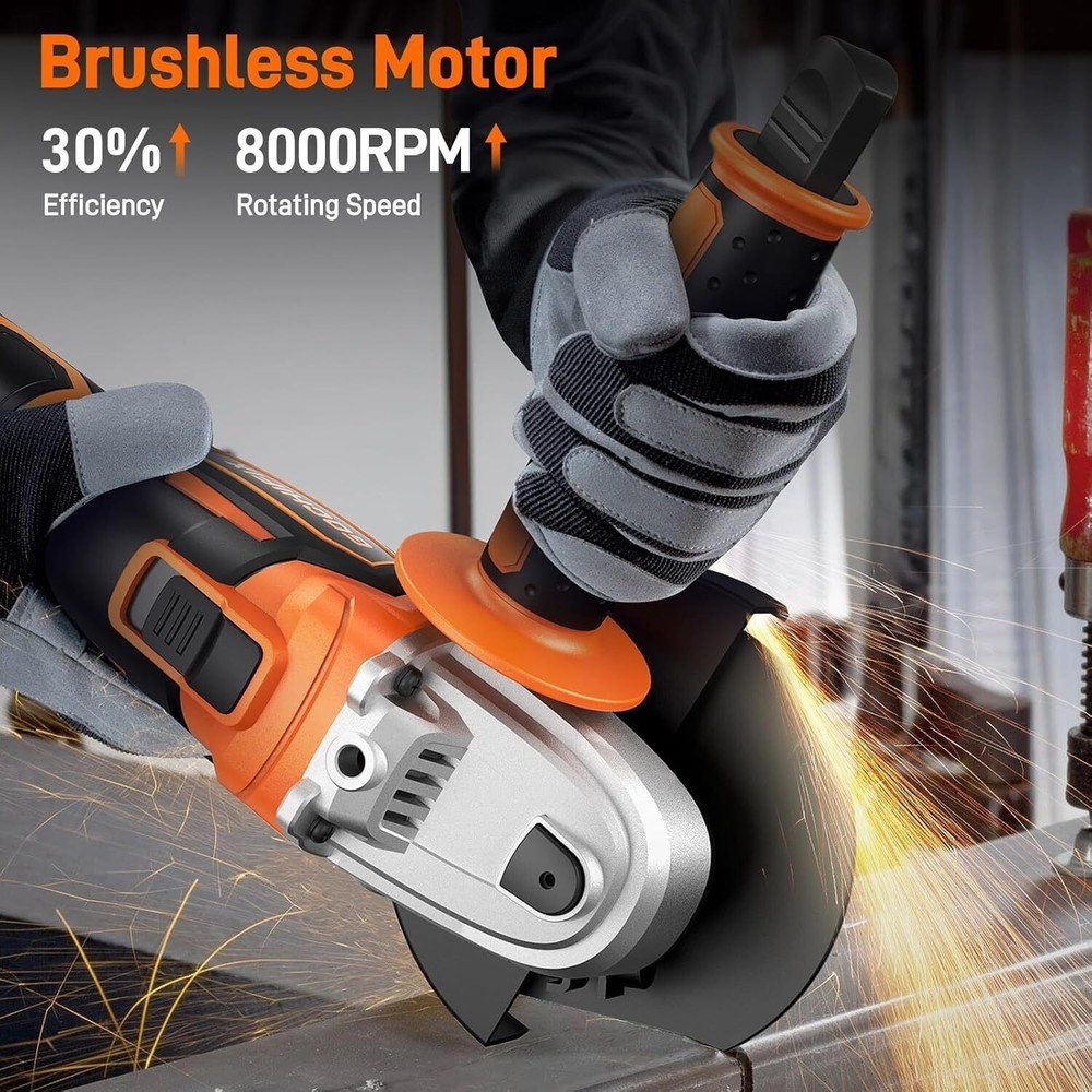 Cordless Angle Grinder Tool Grinders Power Tools w/4.0Ah Battery & Fast Charger