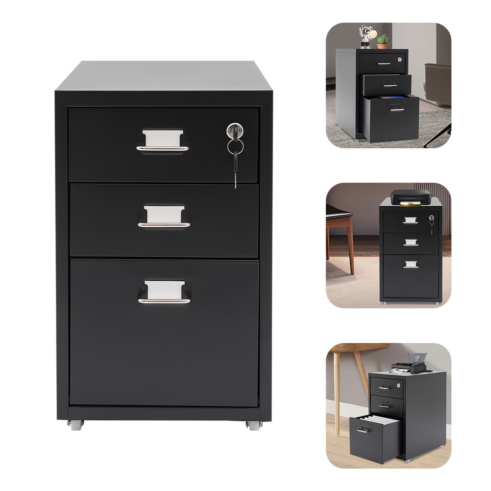 Mobile Filing Cabinet 3 Drawer Organizer Office Vertical File Storage Cabinet