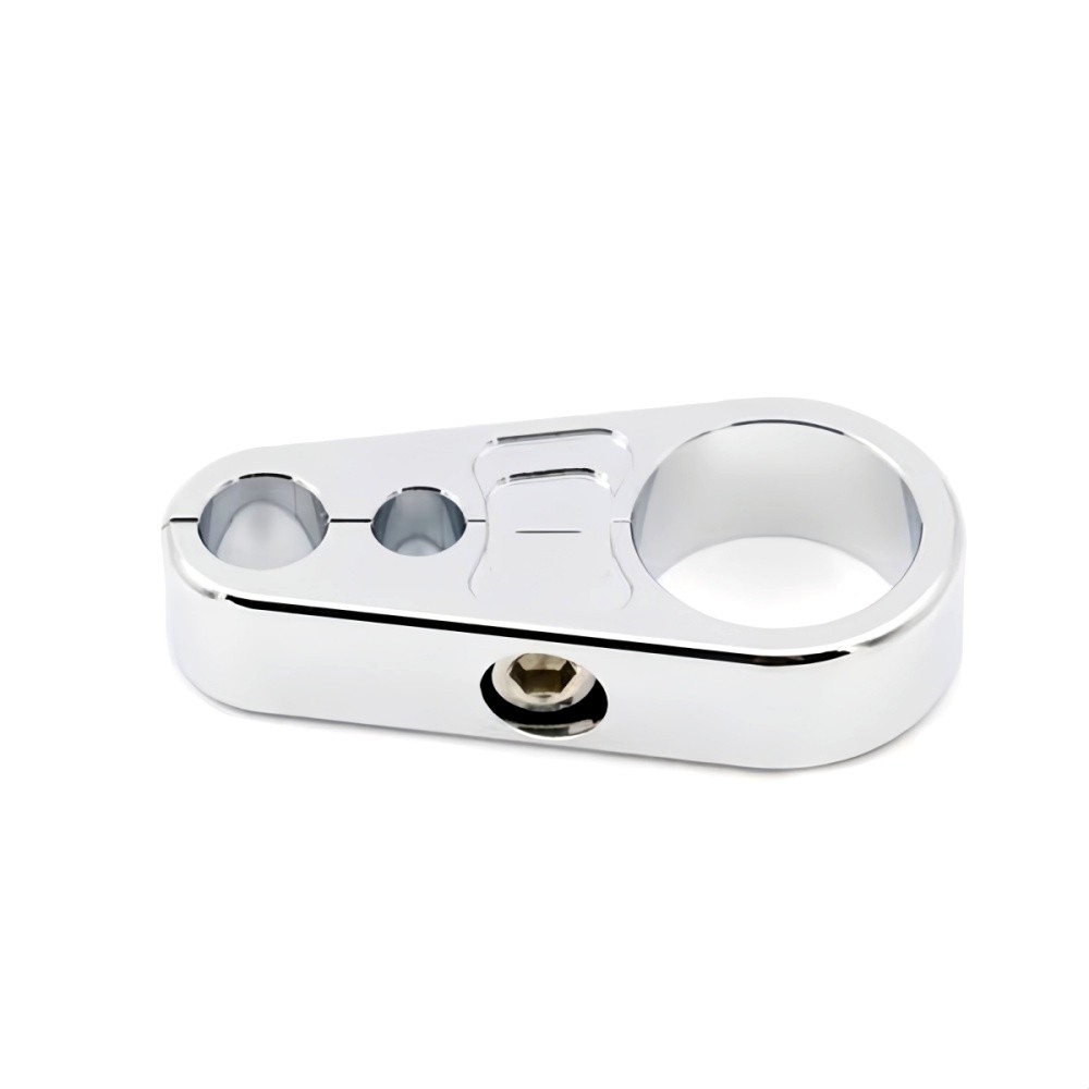 1 Inch Chrome Cable Clamp for Motorcycle Handlebars - Universal Fit Aluminum