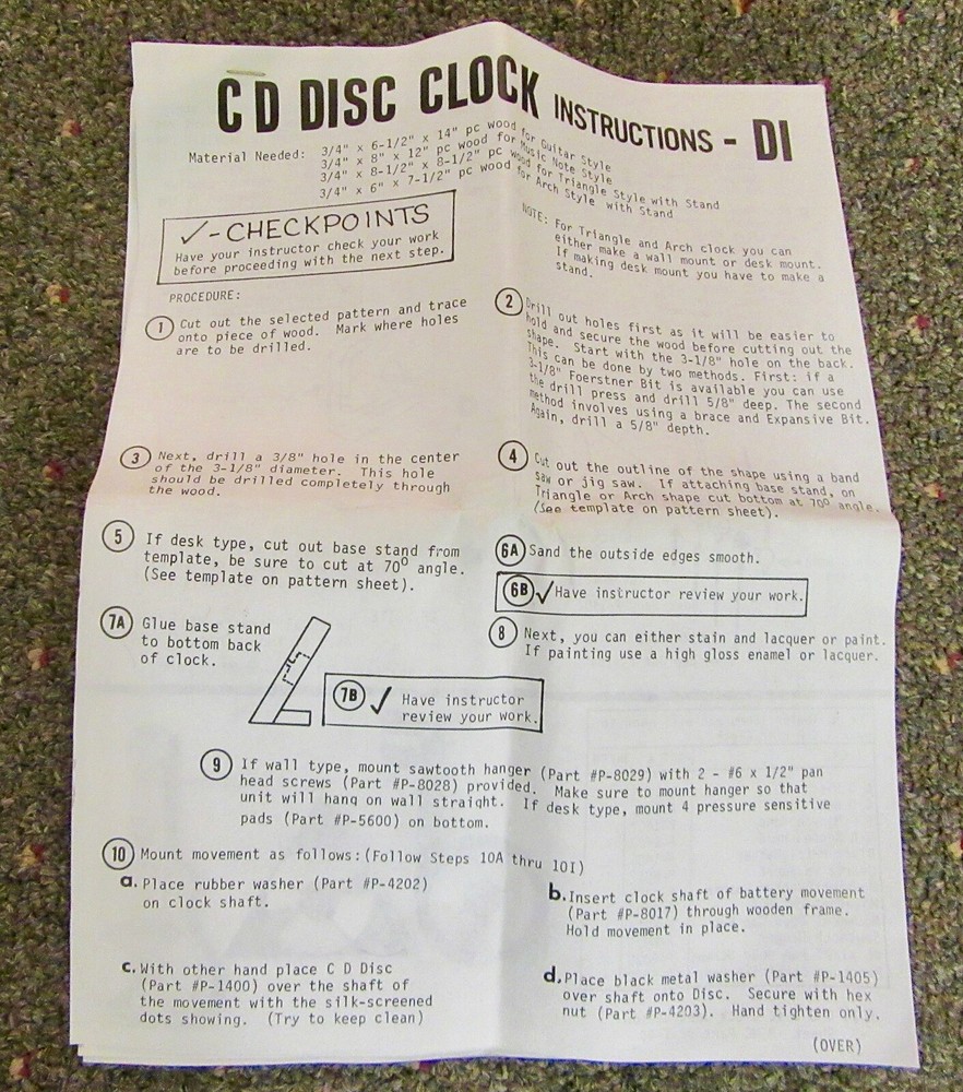 C D Clock Disc with Instructions ( Personal Service Manufacturing Co.)