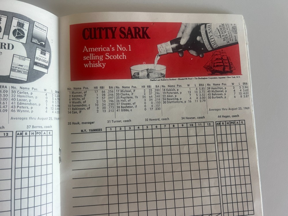 1969 New York Yankees vs Chicago White Sox Program & Scorecard (Unscored)