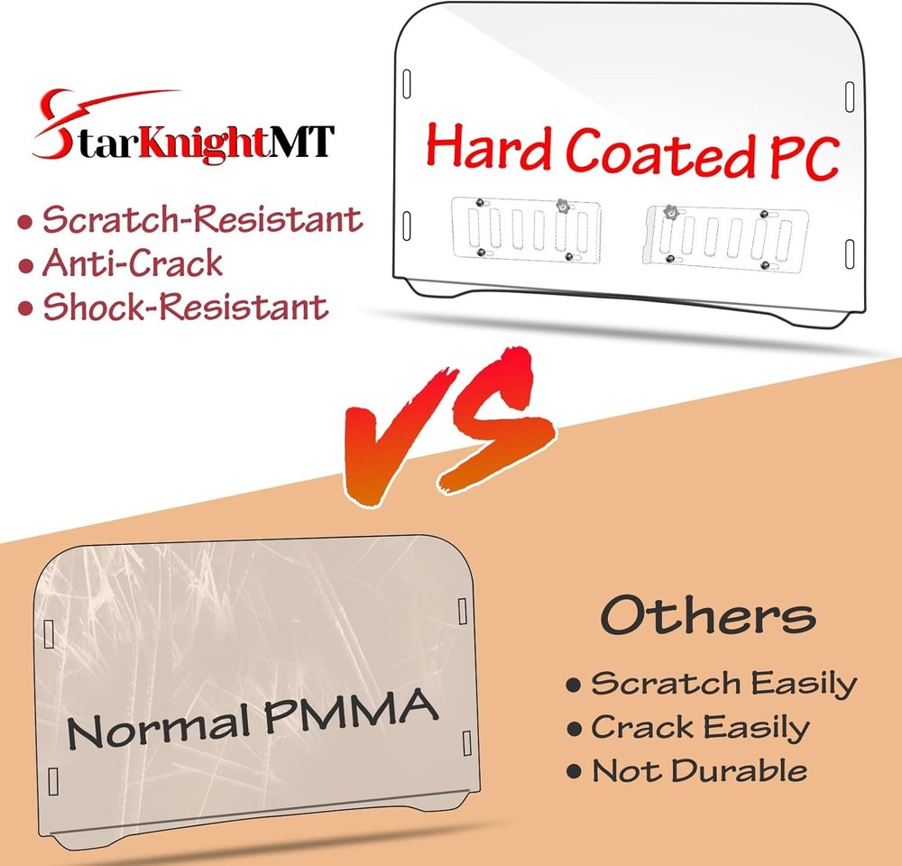 StarknightMT Scratch-Resistant UTV Front Full Windshield Slide-Vent Clear