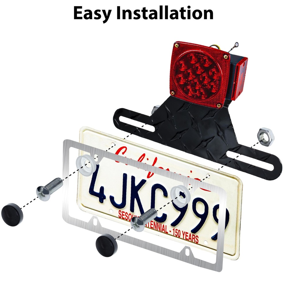 Universal Trailer License Plate Bracket Frame, Holder, Black