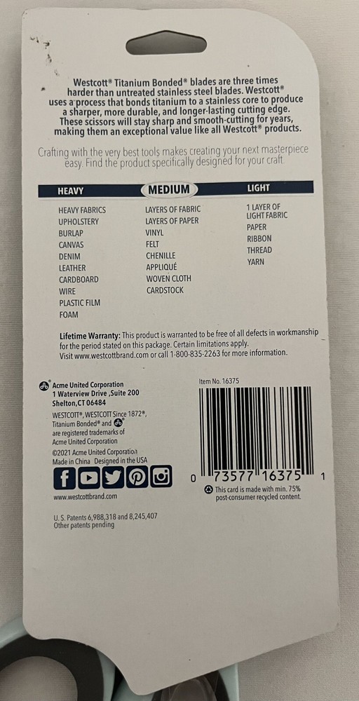 Westcott Titanium Scissors - Medium Duty - 8” - Bent Handle - NEW in Package