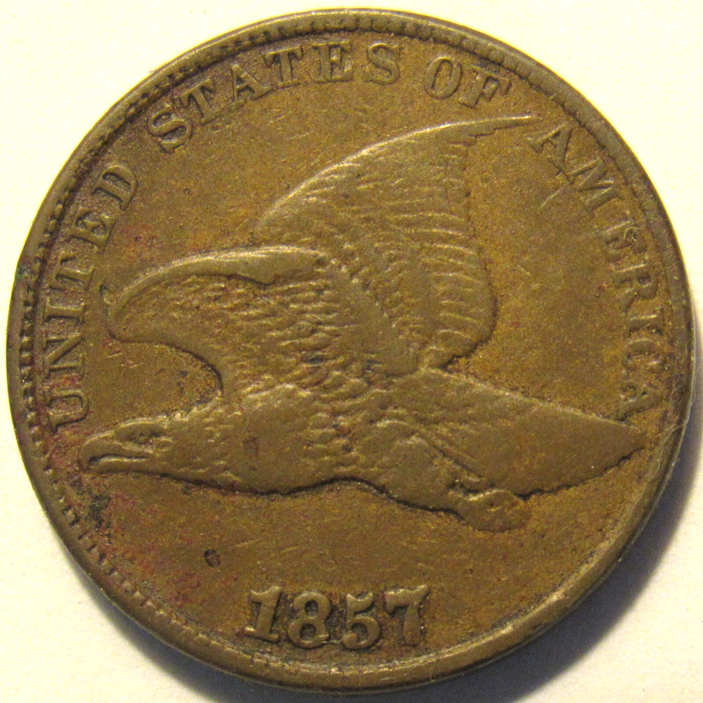 1857 FLYING EAGLE CENT, VF  ~  SHARP EXAMPLE WITH ATTRACTIVE GOLDEN BROWN TONES