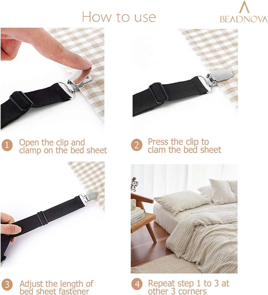 Bed Sheet Straps 4 Pcs Bed Sheet Holders Fitted Sheet Clips Adjustable