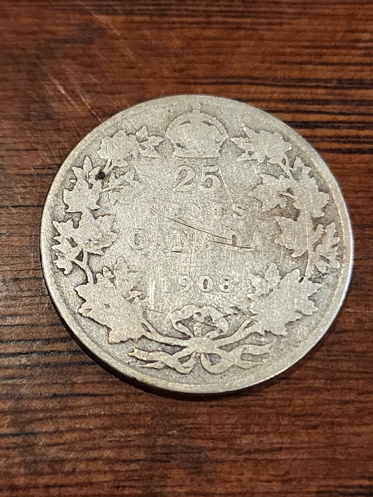 1908 Canada 25 Cents Silver Coin