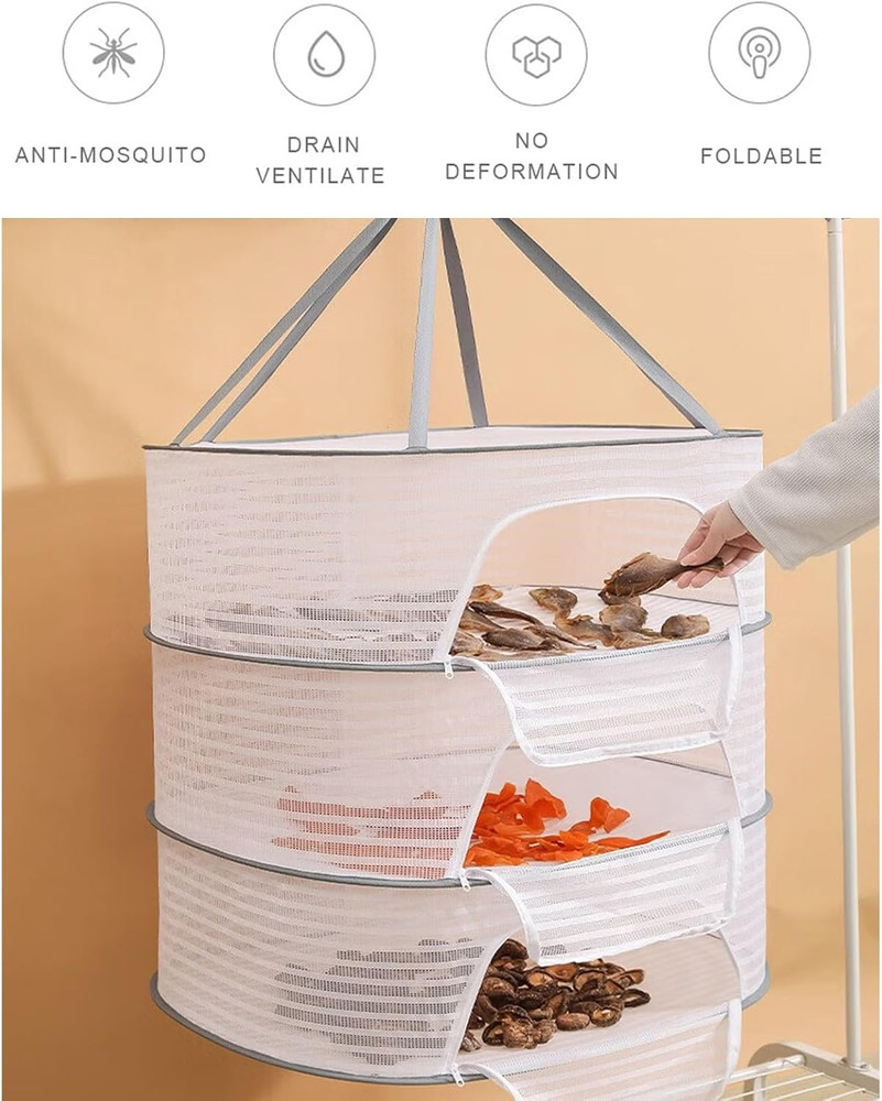 Hanging Drying Net Herb Drying Rack Foldable Fish Mesh Rack Net Large 3 Layer