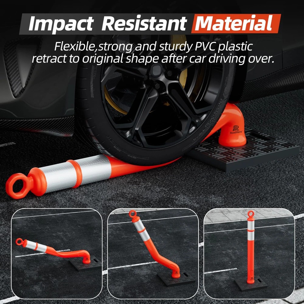 42 Inch Delineator Post with Base, Portable Orange Traffic Delineator Posts Cone
