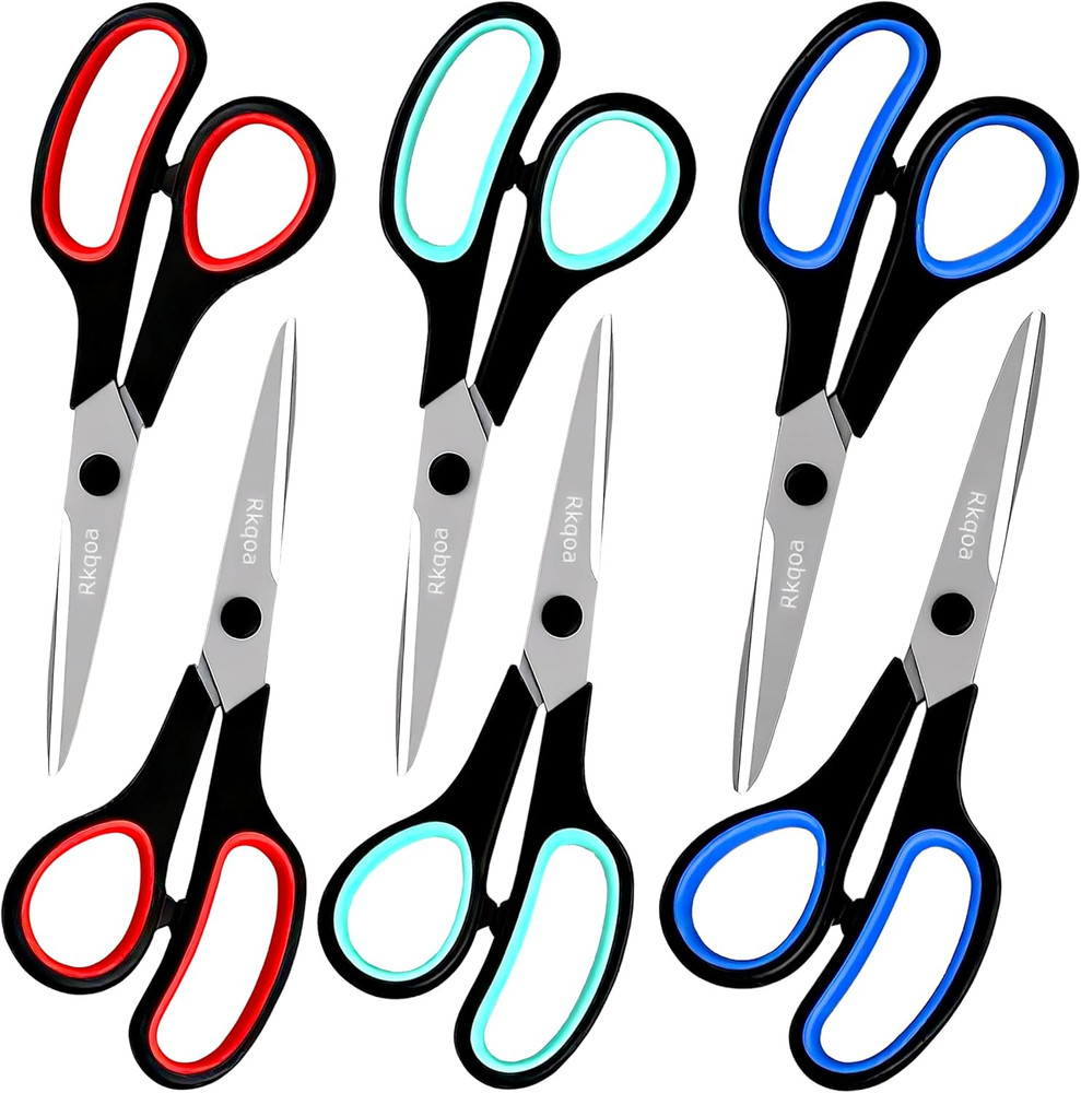 Black Scissors Bulk, Rkqoa 8" All Purpose Scissors Pack - Thick Sharp Shears for