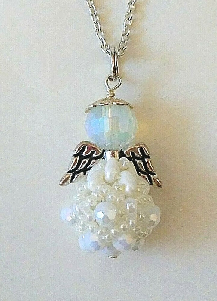 Handmade 3D White Silver Angel Necklace