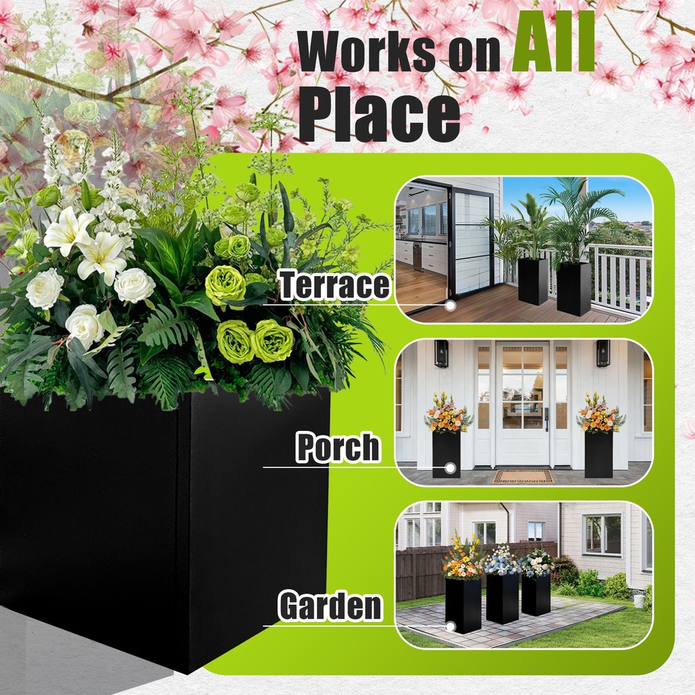 Outdoor Patio Steel Planter Box 24x24x24" Rectangular Flower Vegetable Container