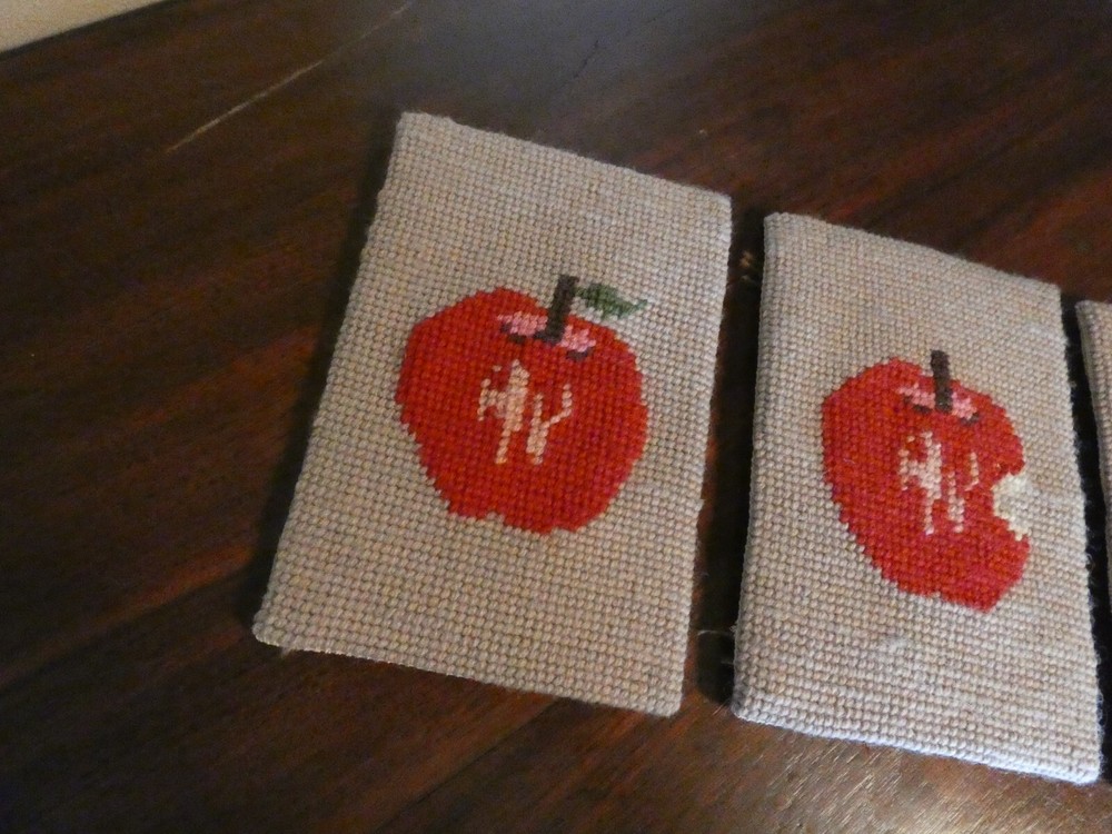 Apple Needlepoint Panels Hand Sewn Vintage
