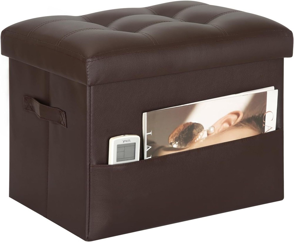 Storage Ottoman Foot Rest Stool, Foldable Leather Footstool Small, Brown