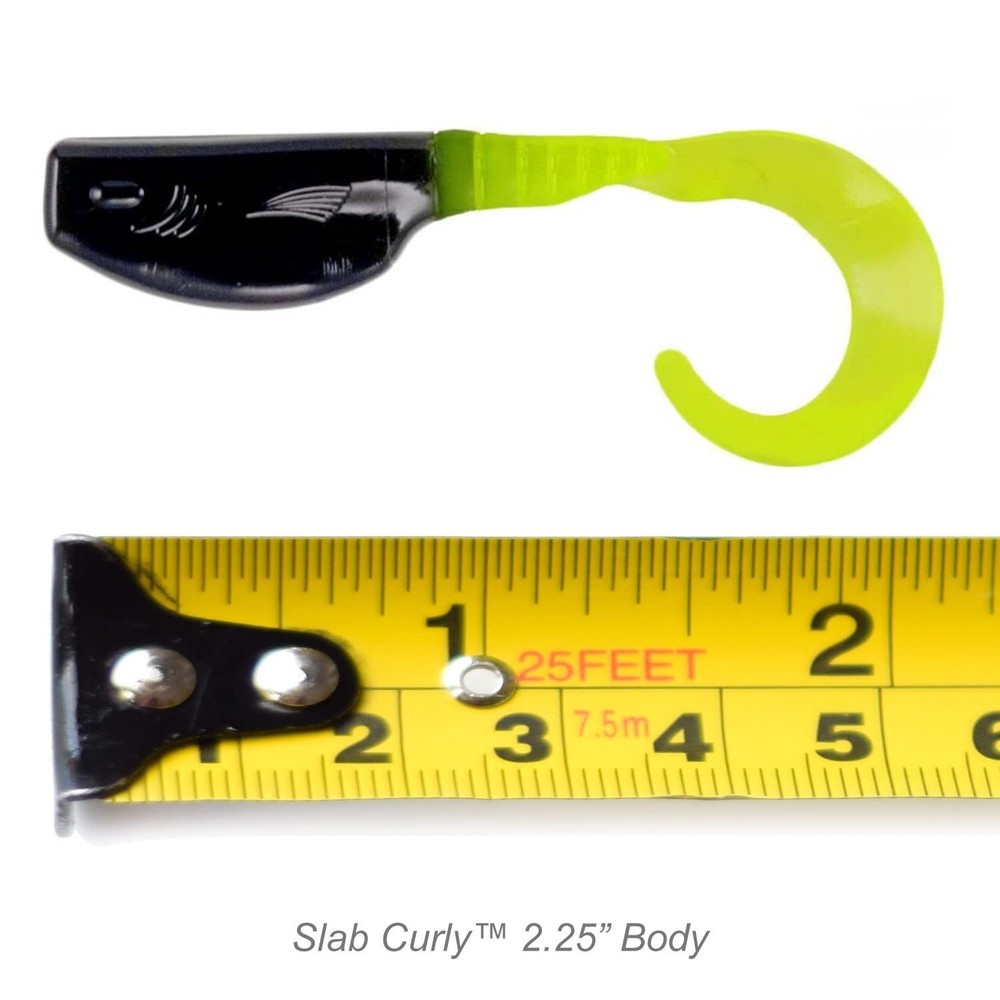 Slab Curly 12-Piece Curly Tail Jig Pack Black/Chartreuse 12 pack Commander