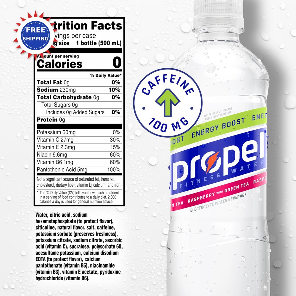 Propel Energy Boost Flavored Water Raspberry Green Tea 16.9oz 12 Pack Zero