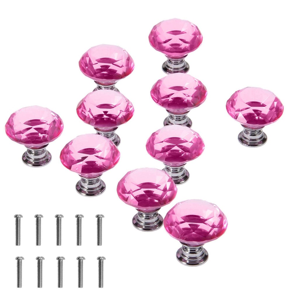 Crystal Glass Cabinet Knobs, 30mm Diamond Shape Drawer Pulls Handles, White C...