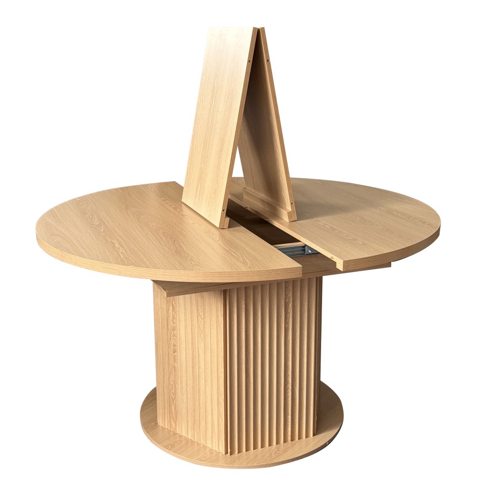 Round Extendable Dining Table for 6 MDF Wooden Kitchen Table with Hexagonal