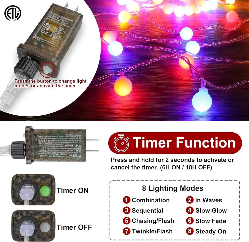 Elegant 33FT 100LED Christmas String Lights - Remote & Timer Function Included