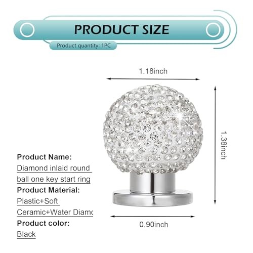 Bling Car Push Start Button Cover, Crystal Round Ball Auto Engine Start white