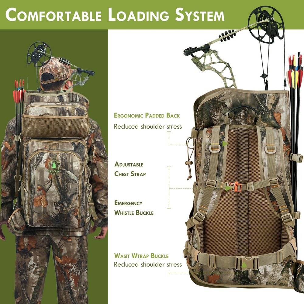 Bow Hunting Backpack for Men, Saddle Camo backpack with Bow Holder, Compound ...