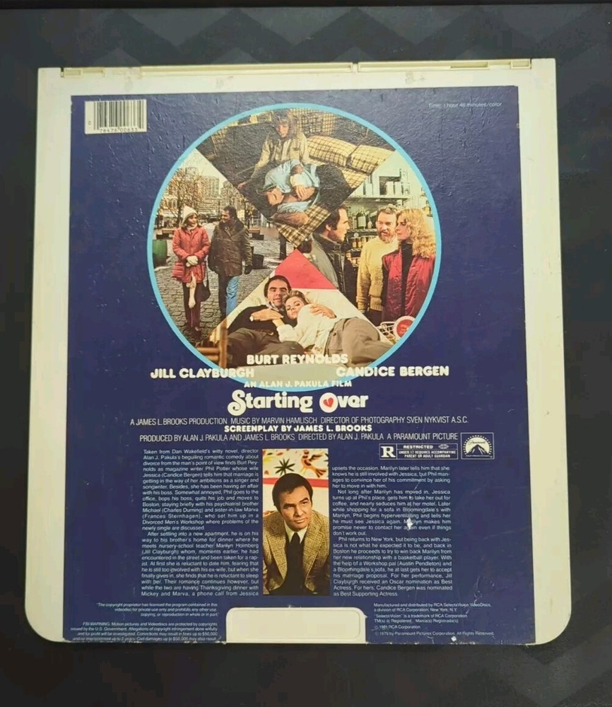 Starting Over CED Videodisc SelectaVision Burt Reynolds