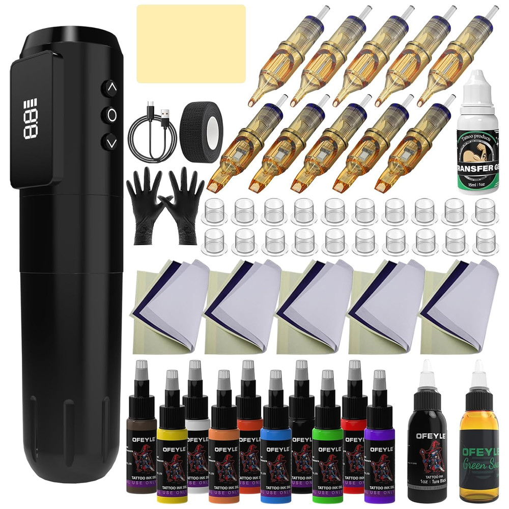 Wireless Tattoo Gun Kit with LED Display and Complete Accessories Set