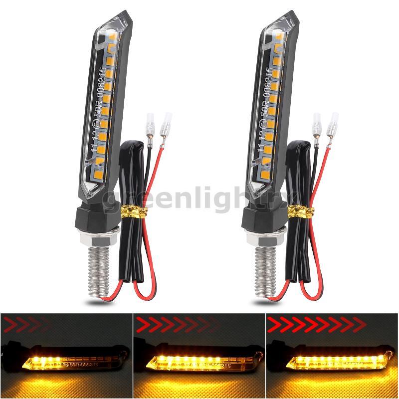 2X LED Motorcycle Turn Signal Indicator Light Flowing Sequential Amber Universal