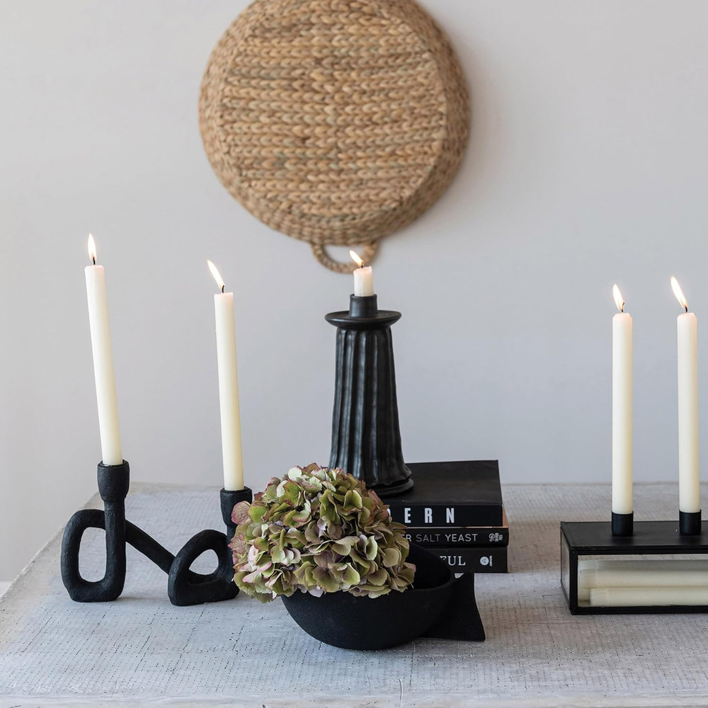 Decorative Resin Double Taper Candle Holder, Black