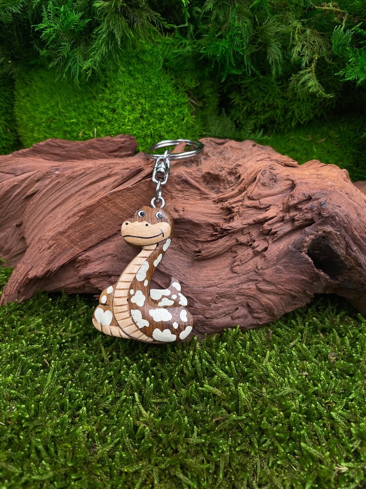 Wood Snake Dotted Animal Python Anaconda Keychain Gift Box