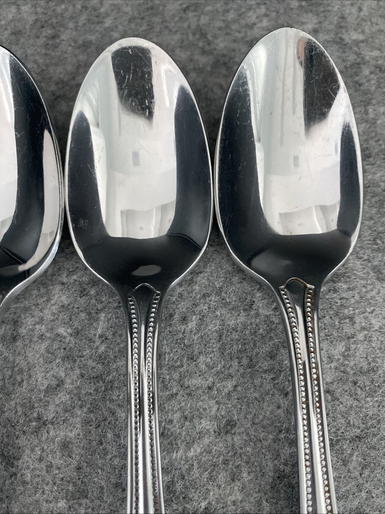 4 Oneida Stainless Countess Glossy Beaded Place Oval Soup Spoons Flatware