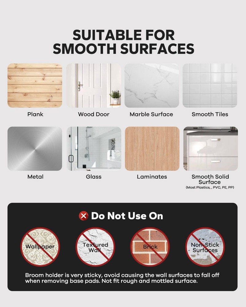 MCOMCE Plastic Broom Holder Wall Mount, White, 4 Count 4 Count, White