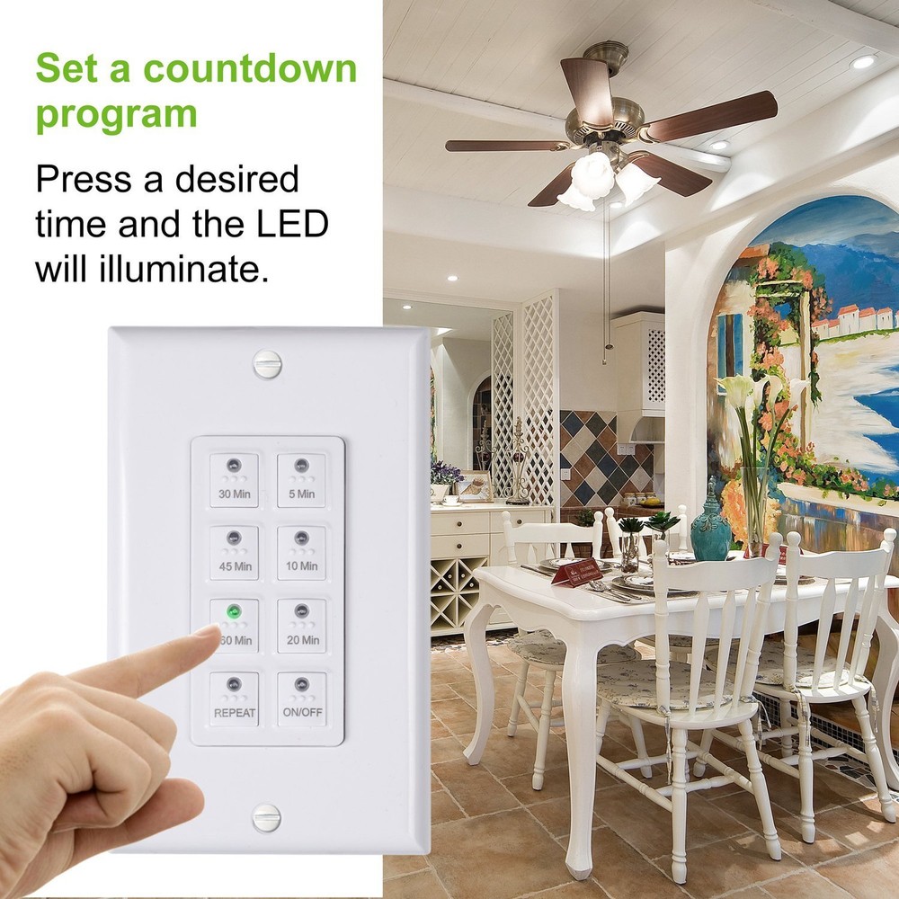 BN-LINK 2Pcs Countdown Digital In-wall Timer Switch w/Push Button for fan,lights