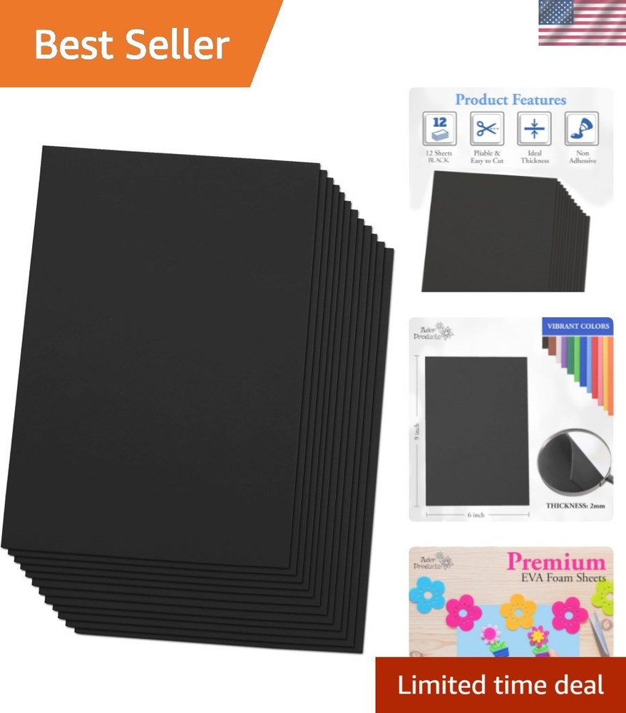 Durable 2mm Thick Black Eva Foam Sheets, 6x9 Inches - 12 Sheets for DIY Projects