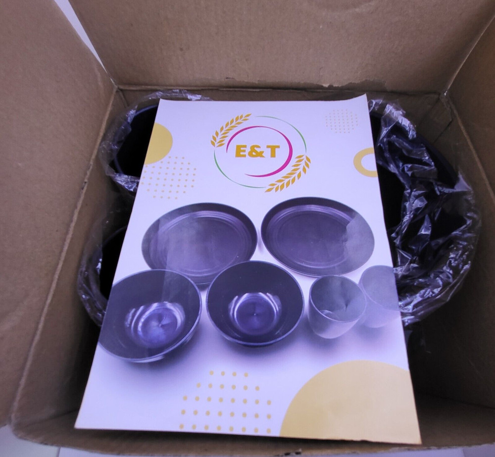 E & T - 12pcs Wheat Straw Dinnerware Set Unbreakable Microwave Safe Lightweight