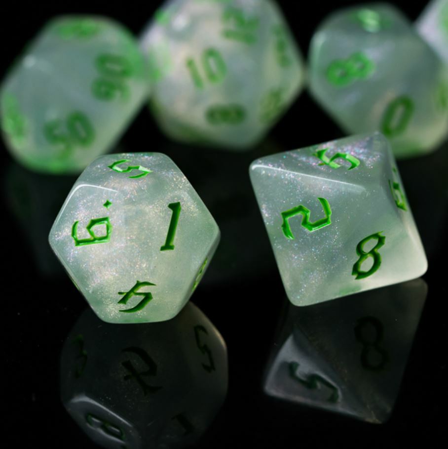 Algae Green Orcish Script Dice Set Poly RPG DnD Dungeons Dragons AD&D Pathfinder
