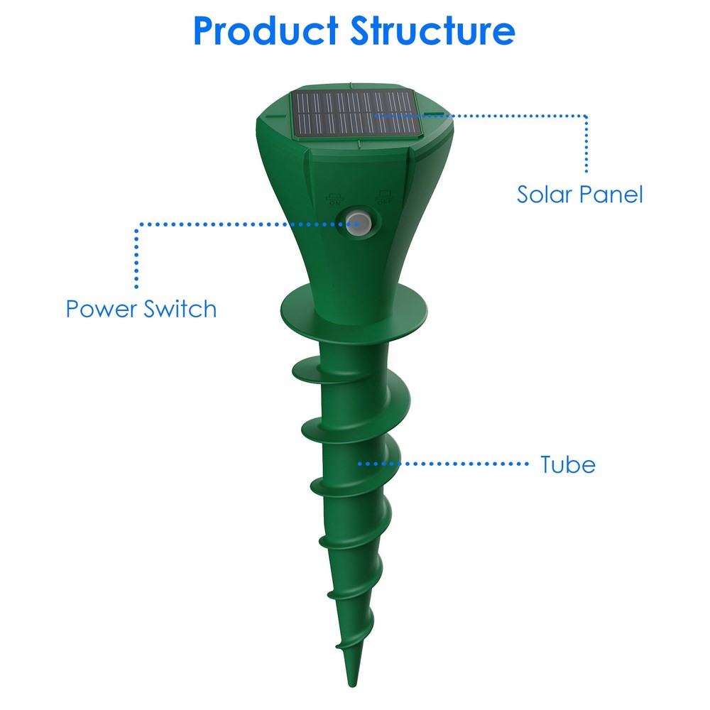 8Pcs Solar Mole Repellent Screw Groundhog Gopher Deterrent Vibration Stake Tool