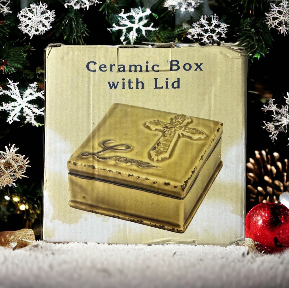 Cracker Barrel Exclusive Cross Ceramic Box With Lid