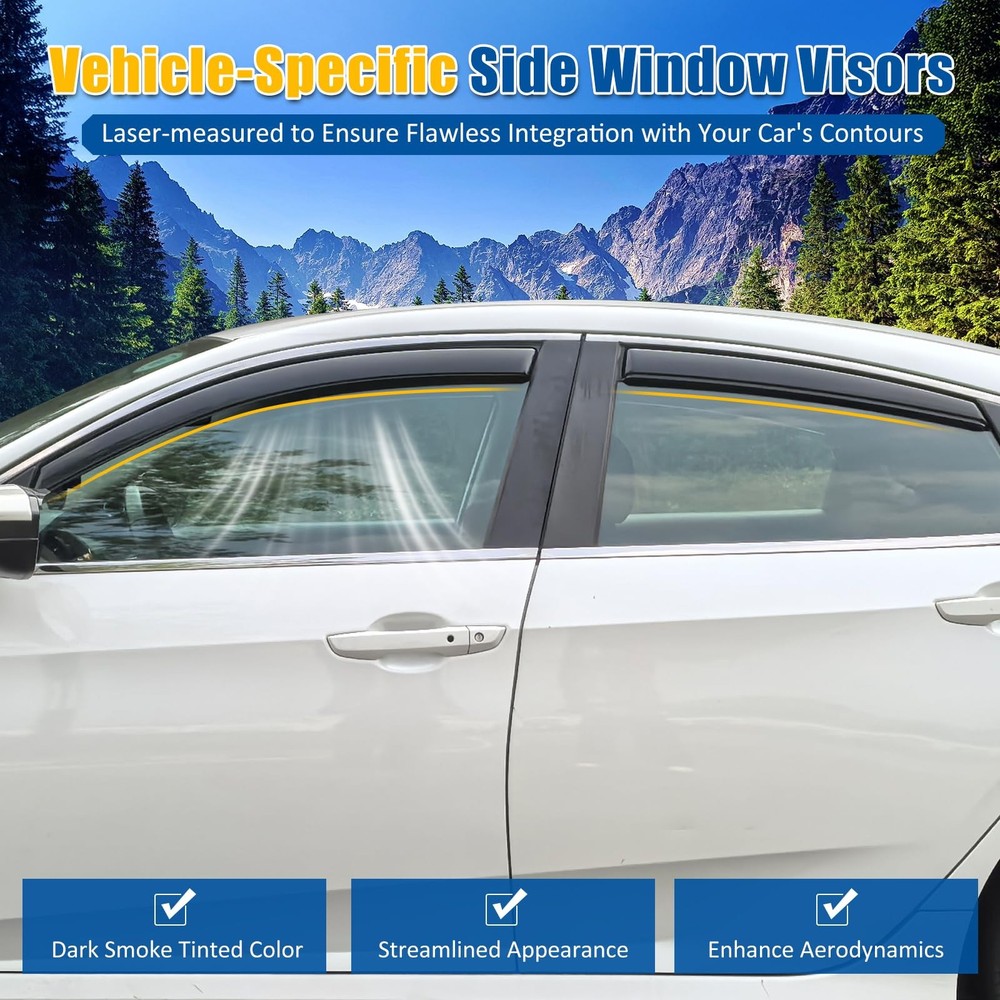 2012 - 2015 年本田思域轿车深色丙烯酸 4 件车窗偏转器