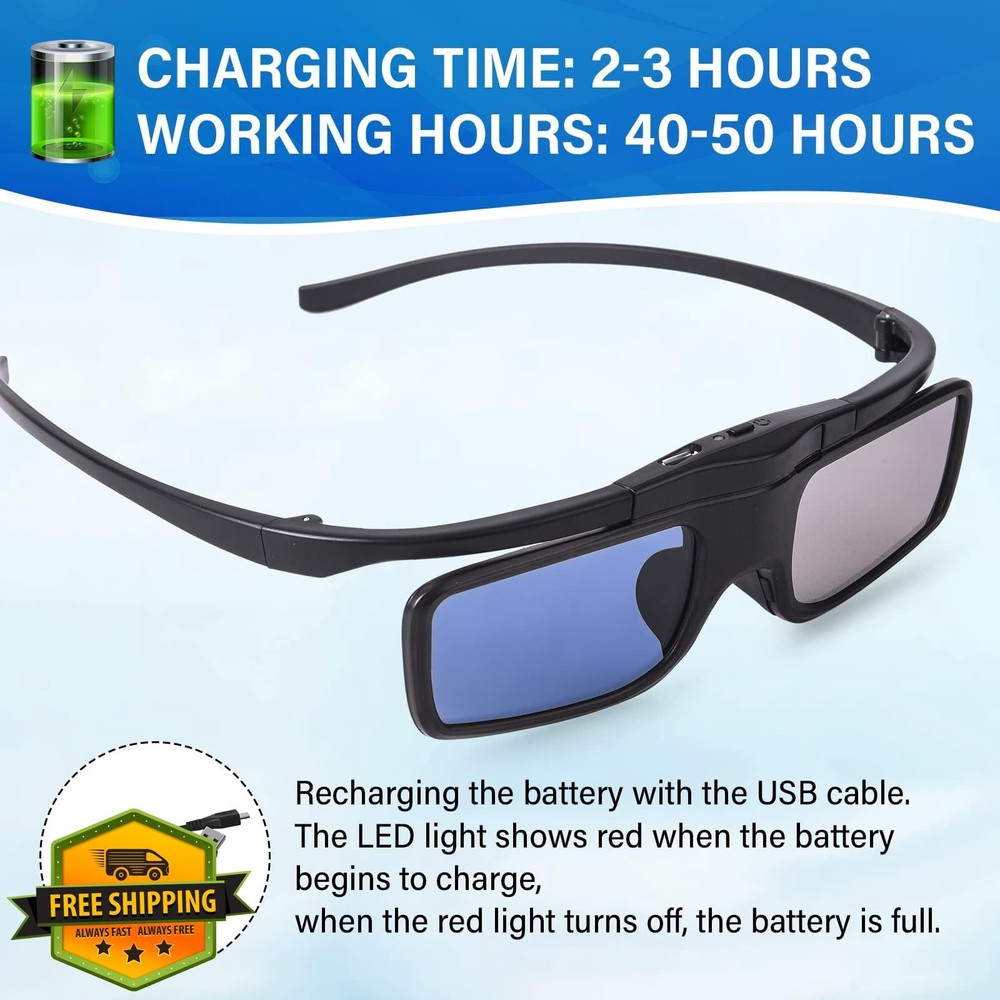 2pk RF 3D Glasses Rechargeable Active Shutter TV Projector