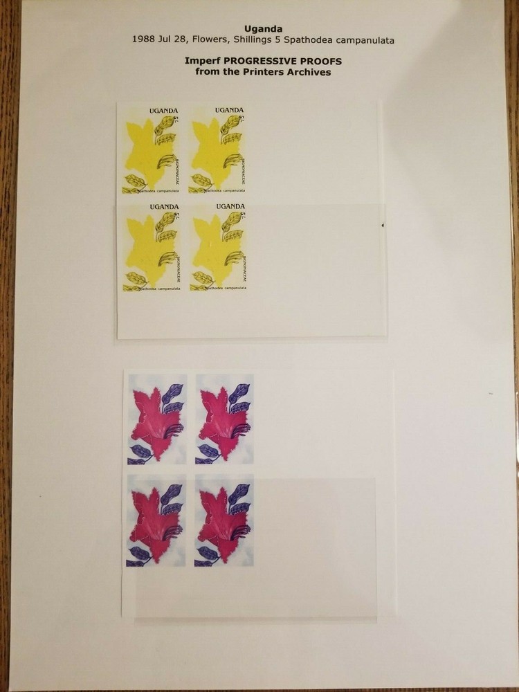 O) 1988 UGANDA, IMPERFORATE PROOFS - PROGRESSIVE FROM THE PRINTERS ARCHIVES. FLO