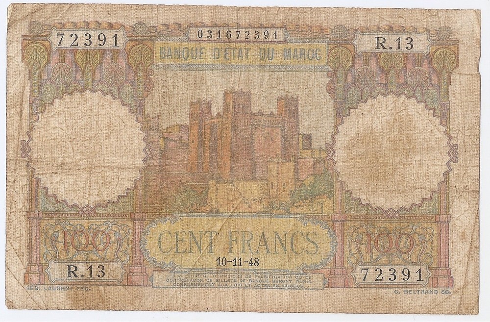 Morocco 100 francs 10-11-1948