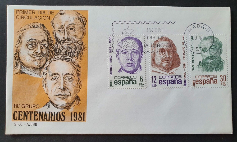 1981 SPAIN ESPANA FAMOUS PERSONS CENTENARY CENTENARIOS FDC