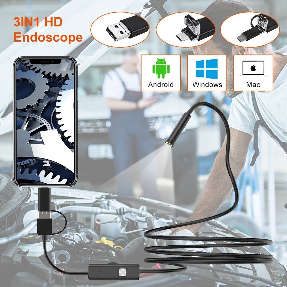 6LED Snake Endoscope Borescope 7mm HD Inspection Camera Scope for Android/PC MAC